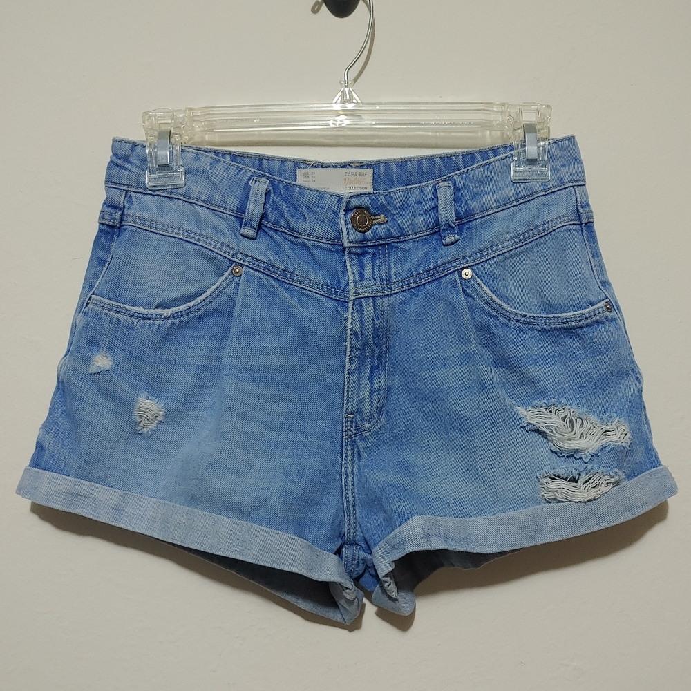 Zara TRF High Rise Vintage Collection Blue Rolled Up Jean Short Size 2, D03-0203